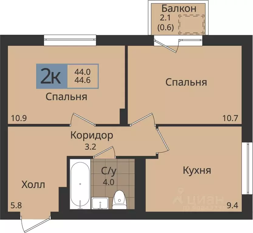 2-к кв. Пермский край, Пермь ул. Оборонщиков, 6 (44.6 м) - Фото 1