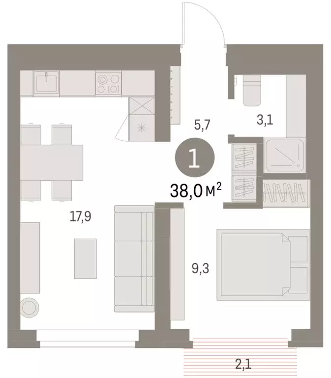 1-комнатная квартира: Екатеринбург, микрорайон Академический, 19-й ... - Фото 2