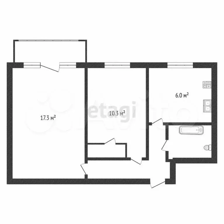 2-к. квартира, 41,8 м, 4/5 эт. - Фото 0