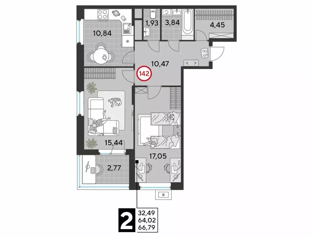 2-комнатная квартира: Реутов, 3-й микрорайон, ЖК Эво, к4 (66.79 м) - Фото 1