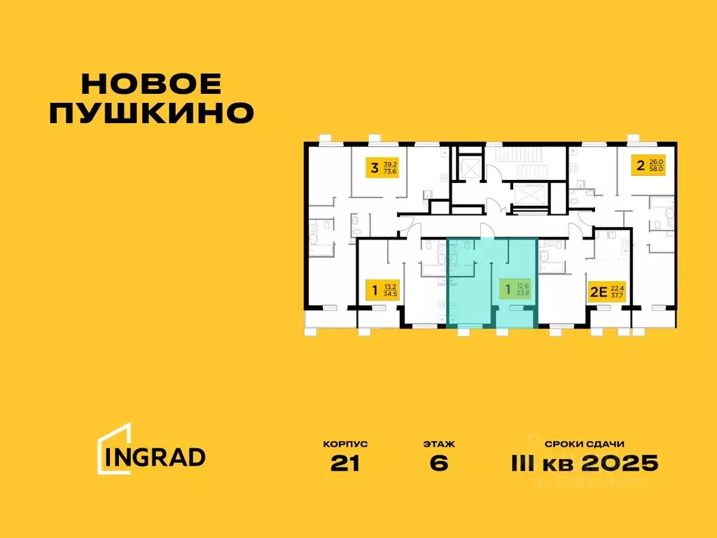 1-к кв. Московская область, Пушкино Новое Пушкино мкр,  (33.78 м) - Фото 1