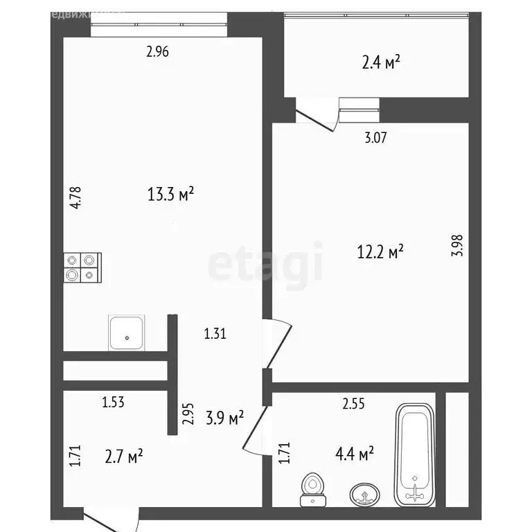 1-комнатная квартира: Тюмень, улица Андрея Приказнова, 7 (38.7 м) - Фото 1