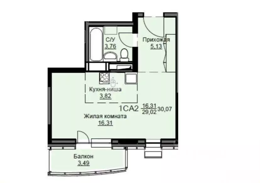 Квартира, 1 комната, 29 м - Фото 1