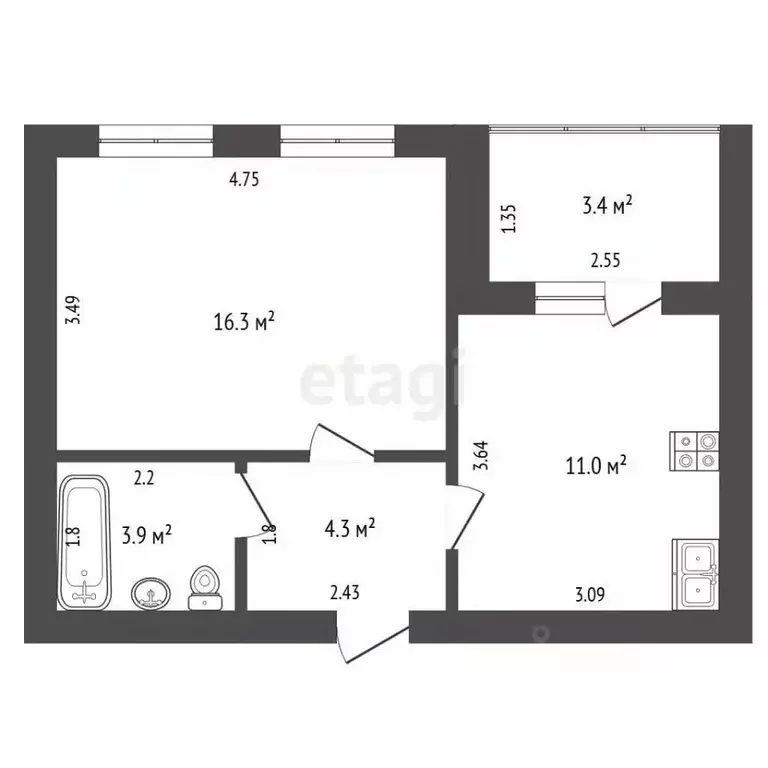 1-к кв. Башкортостан, Стерлитамак ул. Цементников, 5 (35.5 м) - Фото 1