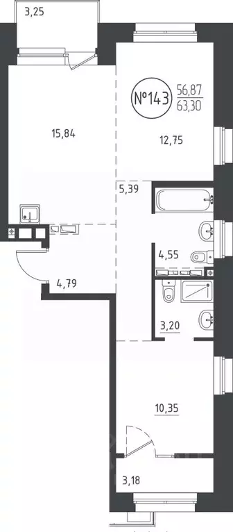 2-к кв. Иркутская область, Иркутск ул. Эдуара Дьяконова, 10 (62.97 м) - Фото 0