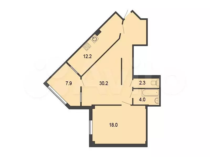 2-к. квартира, 74,6 м, 3/4 эт. - Фото 1