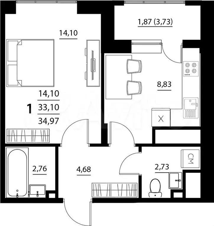 1-к. квартира, 35 м, 2/5 эт. - Фото 0