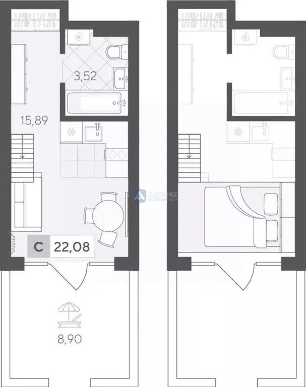 Студия Тюменская область, Тюмень ул. Сергея Корепанова, 34 (28.31 м) - Фото 1