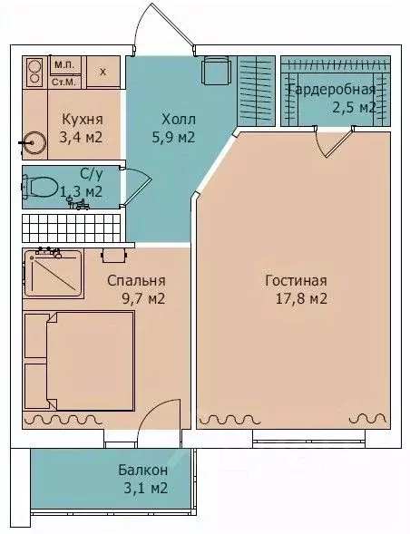 2-к кв. Санкт-Петербург Парашютная ул., 25к1 (40.8 м) - Фото 1