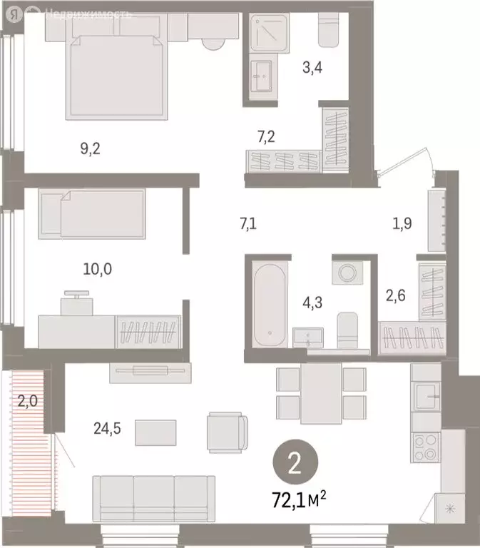 2-комнатная квартира: Новосибирск, улица Аэропорт (72.08 м) - Фото 1