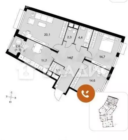 3-комнатная квартира: посёлок Развилка, Римский проезд, 15 (84.9 м) - Фото 1
