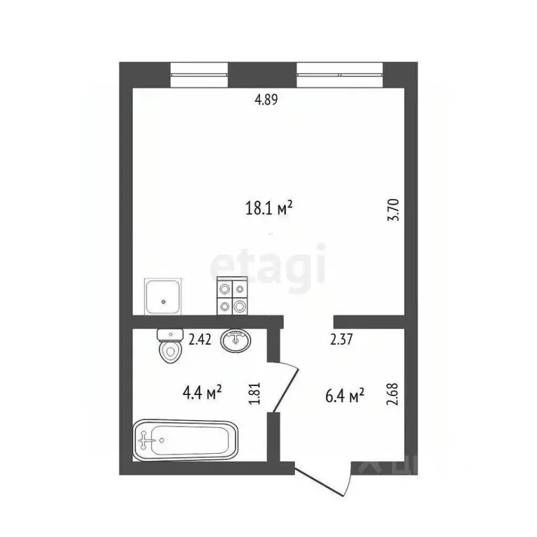 Студия Тюменская область, Тюмень ул. Газовиков, 34 (29.0 м) - Фото 2