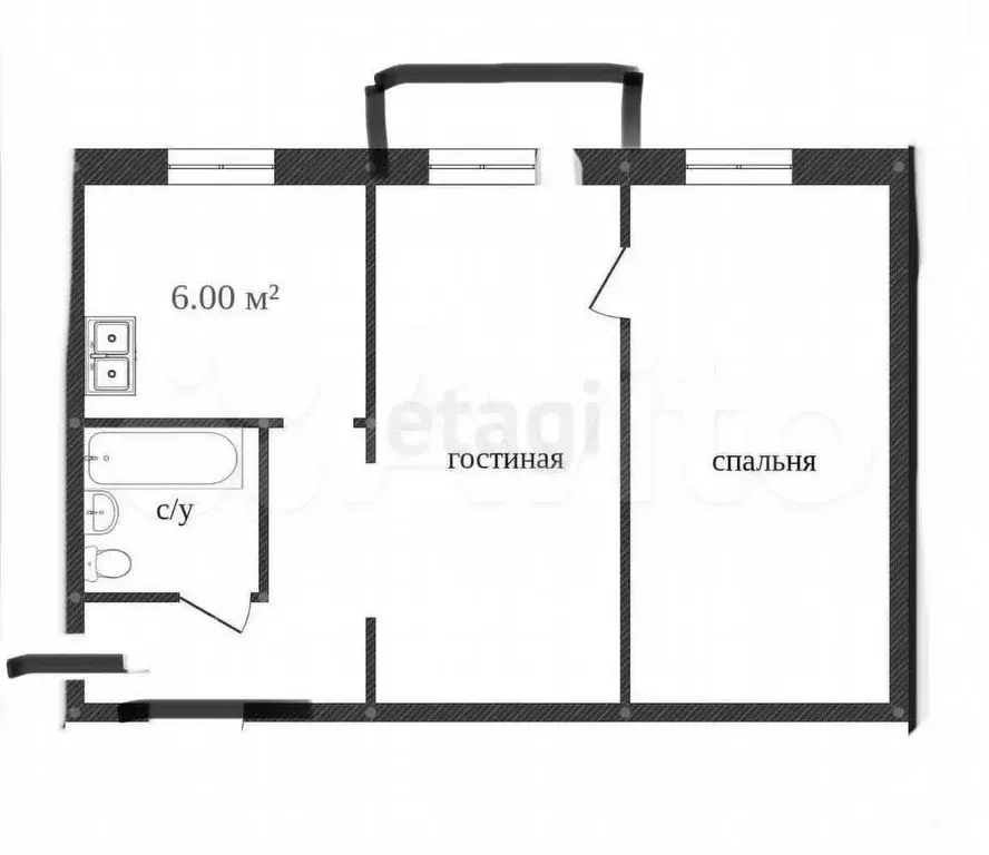 2-к. квартира, 44 м, 5/5 эт. - Фото 0