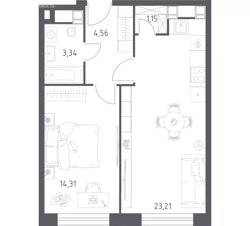 1-комнатная квартира: Москва, Пятницкое шоссе, 56Б (46.57 м) - Фото 1