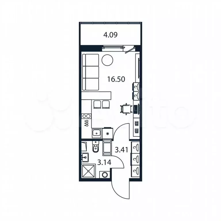 Квартира-студия, 24,3м, 8/12эт. - Фото 0