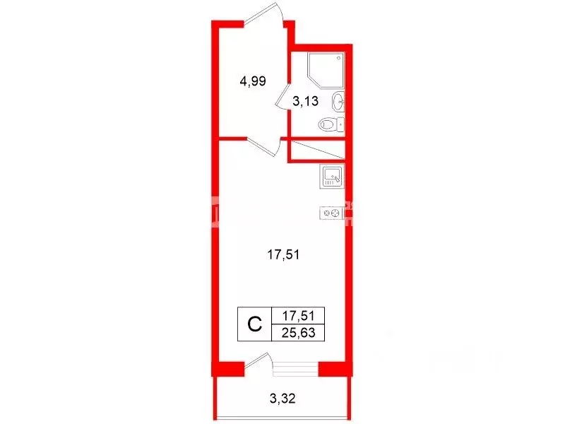 Студия Санкт-Петербург Детский пер., 2 (28.5 м) - Фото 2
