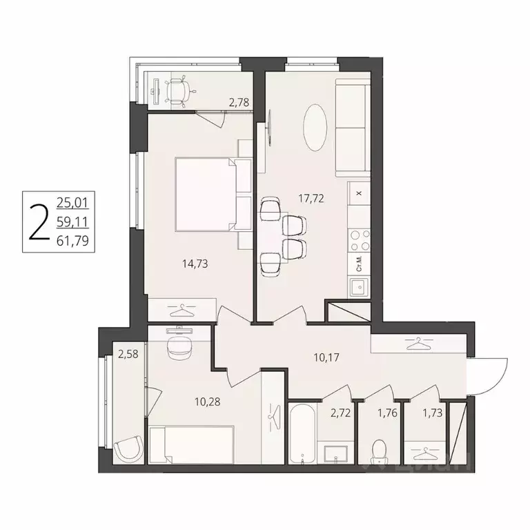 2-к кв. Волгоградская область, Волгоград ул. Степана Разина, 25/1 ... - Фото 1