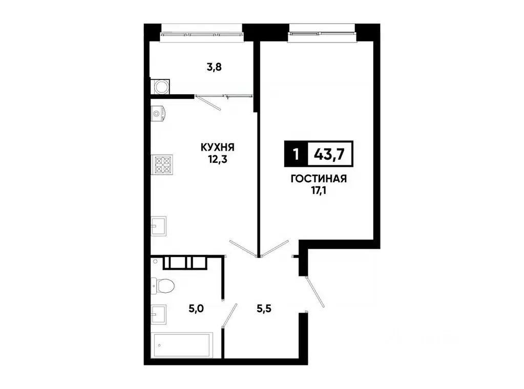 1-к кв. Ставропольский край, Ставрополь ул. Андрея Голуба, 12к8 (43.7 ... - Фото 0