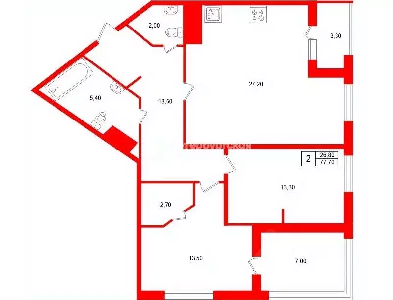 2-к кв. Санкт-Петербург ул. Парфеновская, 11к1 (77.7 м) - Фото 2