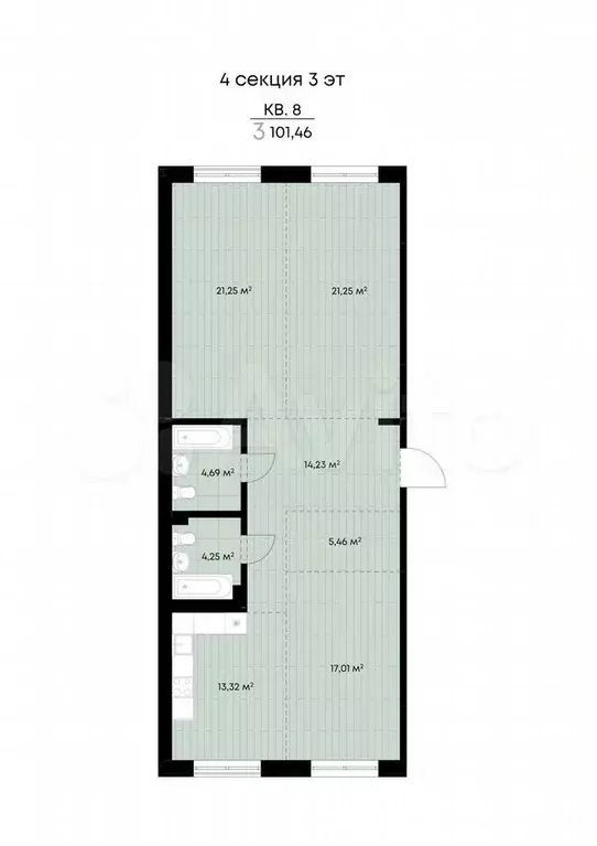 3-к. квартира, 101,5 м, 3/9 эт. - Фото 0