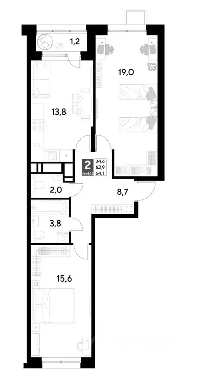 2-к кв. Омская область, Омск Снегири жилрайон,  (64.1 м) - Фото 0