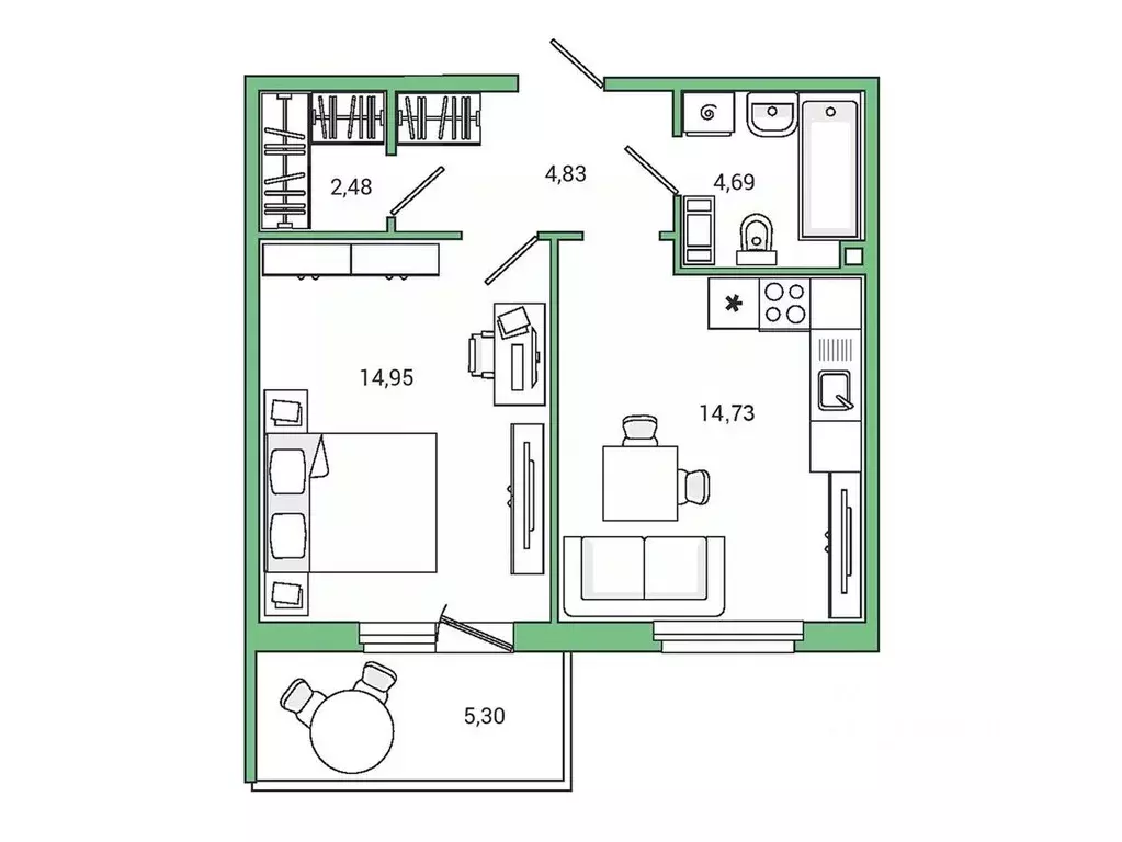 1-к кв. Ленинградская область, Гатчина ул. Чехова, 39к2 (42.9 м) - Фото 1