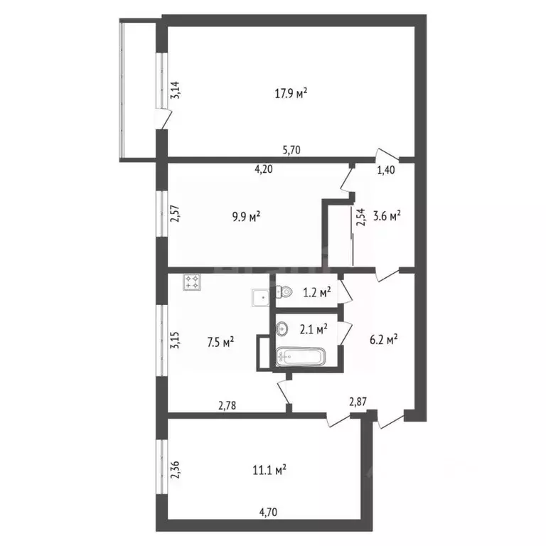 3-к кв. Амурская область, Благовещенск Институтская ул., 6 (60.4 м) - Фото 1