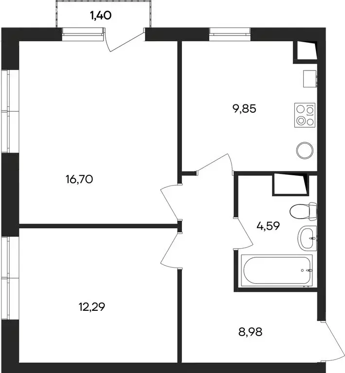 2-комнатная квартира: Заозёрное, жилой комплекс Кубики (53.81 м) - Фото 1