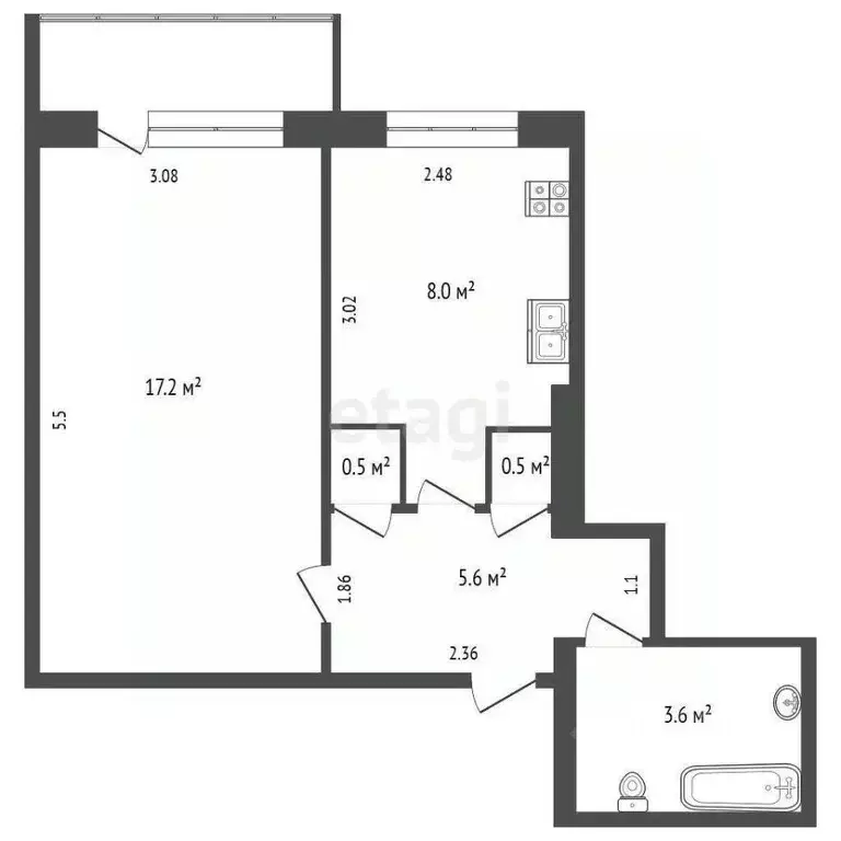 1-к кв. Саха (Якутия), Якутск ул. Орджоникидзе, 8/1 (35.8 м) - Фото 1