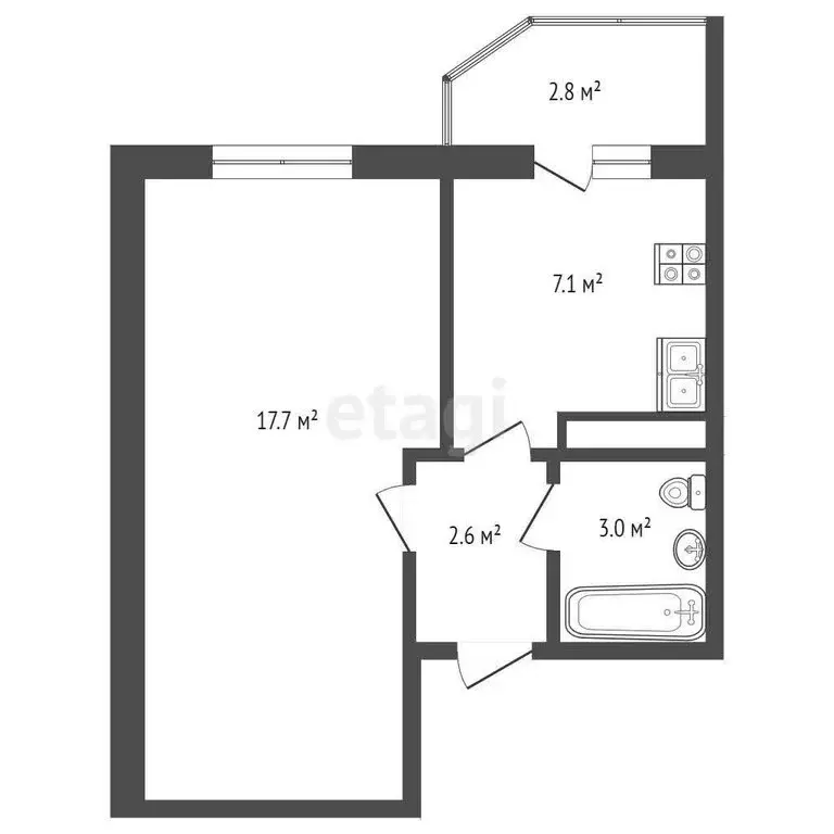 1-комнатная квартира: Тюмень, улица Алексея Леонова, 36 (30.4 м) - Фото 0