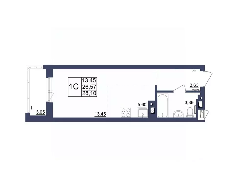 Студия Башкортостан, Уфа Космос жилой комплекс, лит1 (28.1 м) - Фото 1