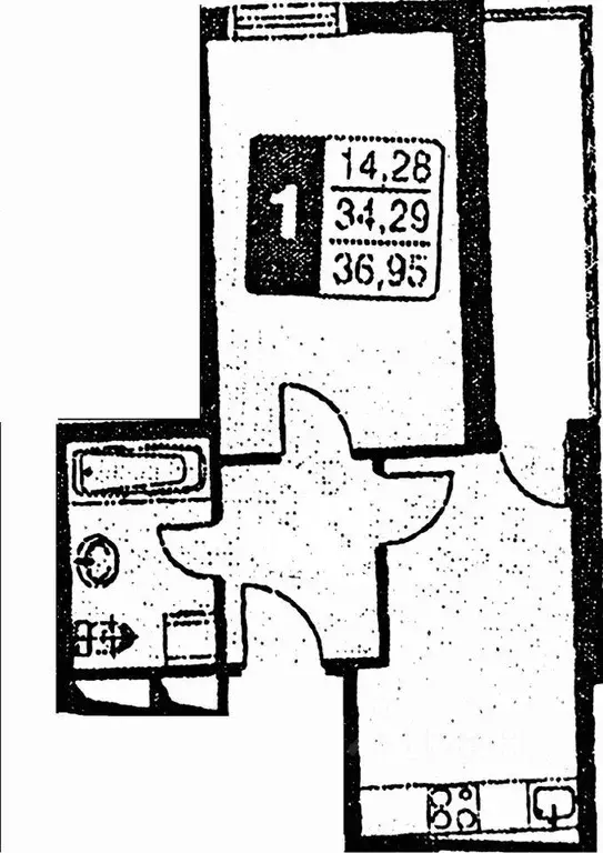 Квартира, 1 комната, 34.79 м - Фото 2