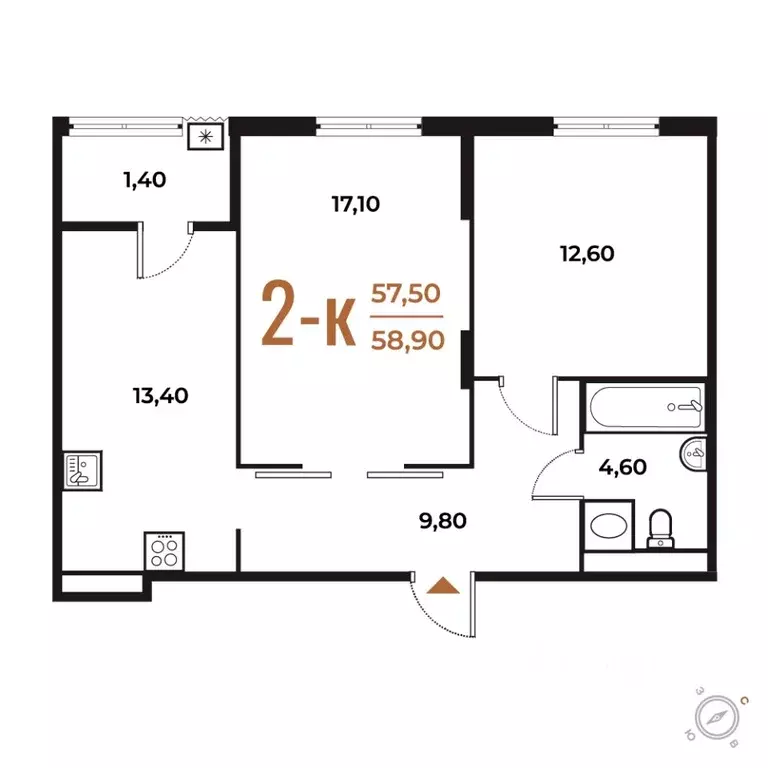 2-к кв. Москва № 82 кв-л, Новое Летово жилой комплекс (58.9 м) - Фото 1