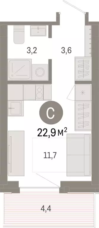 Квартира-студия: Омск, Кировский округ (22.91 м) - Фото 1