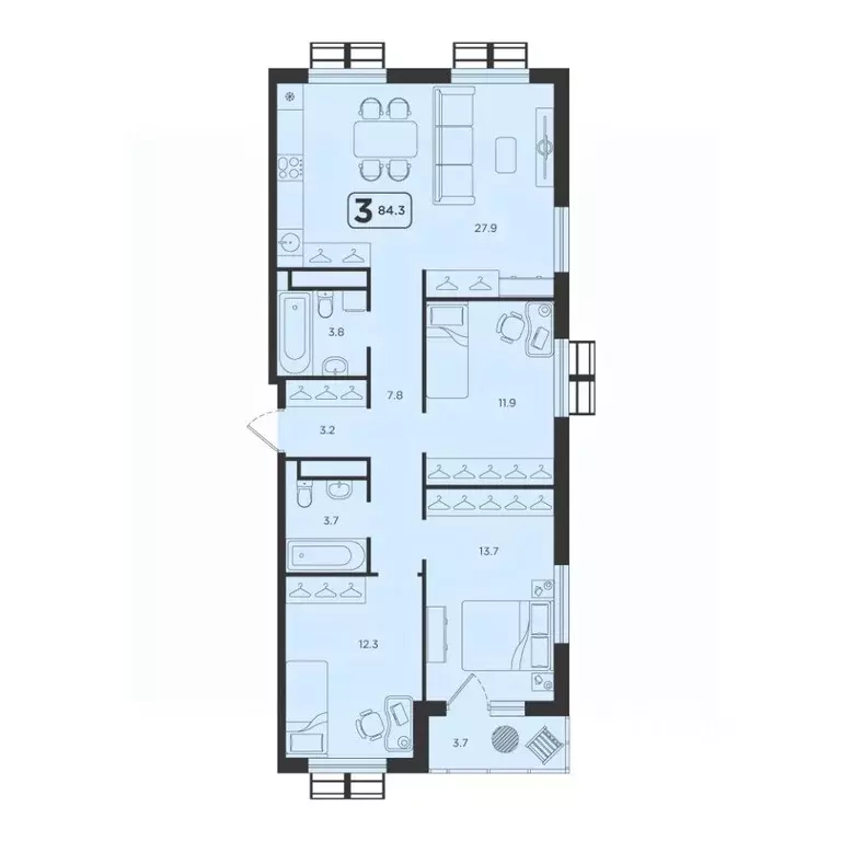 3-к кв. Тюменская область, Тюмень  (84.3 м) - Фото 0