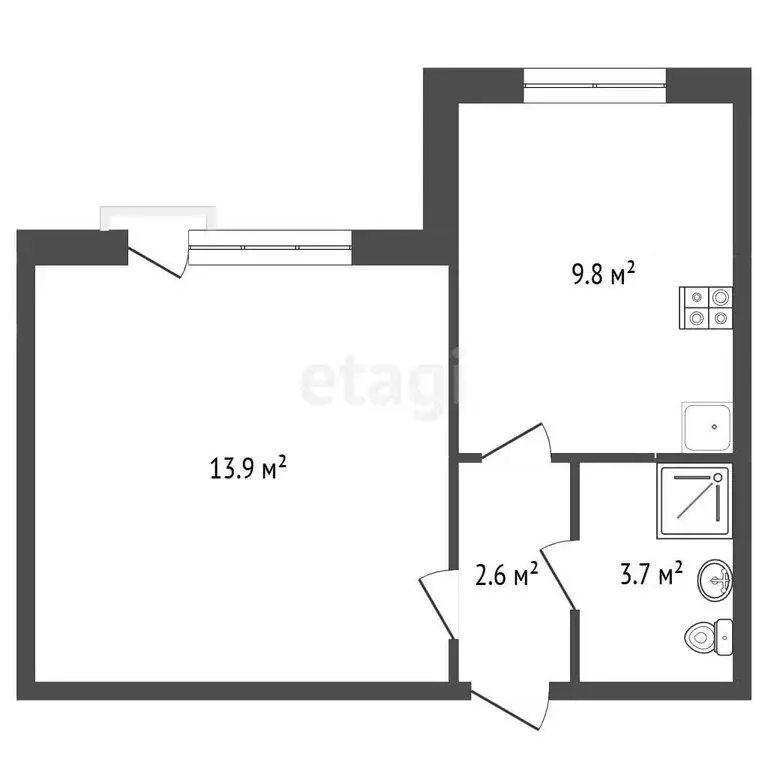 1-комнатная квартира: посёлок Константиновка, Дружная улица, 1Б (35.1 ... - Фото 1