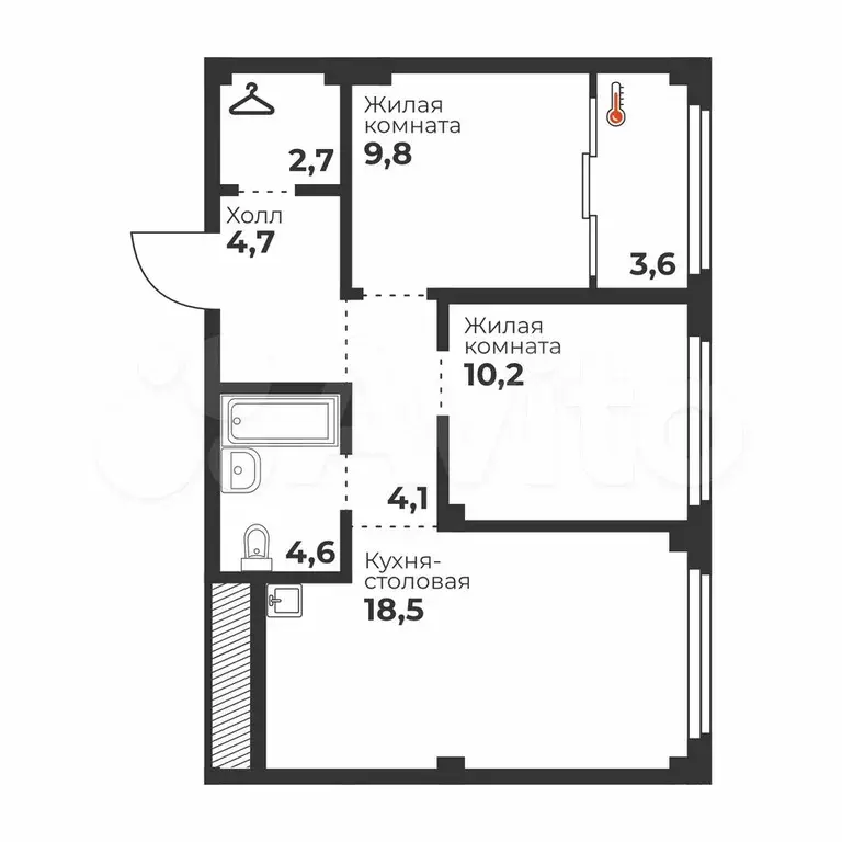 2-к. квартира, 55 м, 18/24 эт. - Фото 0
