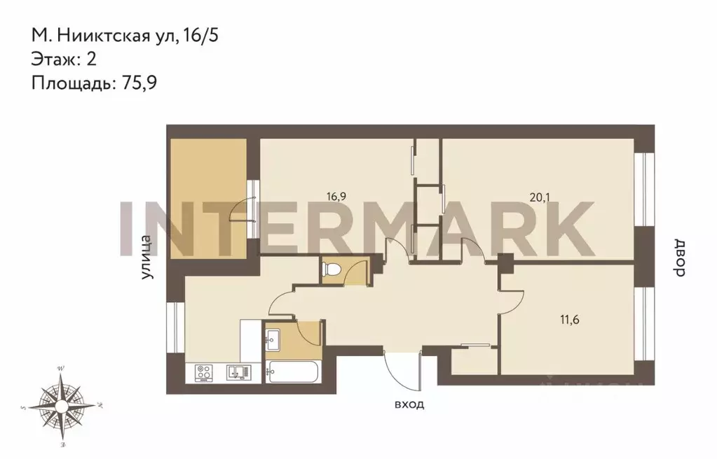 3-к кв. Москва Малая Никитская ул., 16/5 (75.9 м) - Фото 1