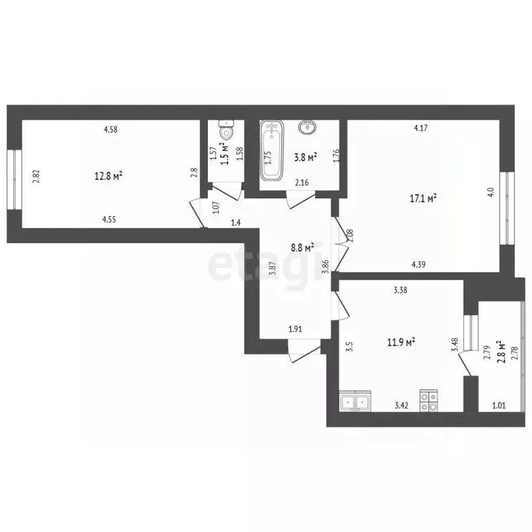 2-к кв. Башкортостан, Стерлитамак просп. Октября, 91 (55.9 м) - Фото 1