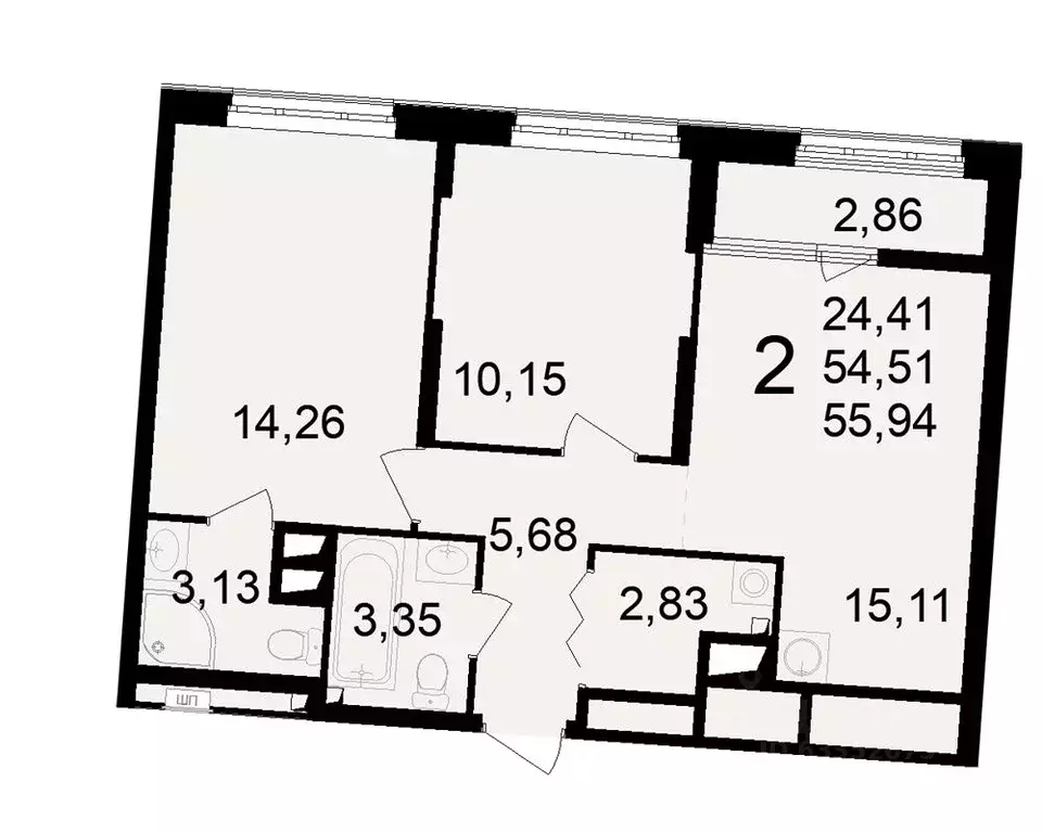 2-к кв. Рязанская область, Рязань Черновицкая ул. (54.51 м) - Фото 0