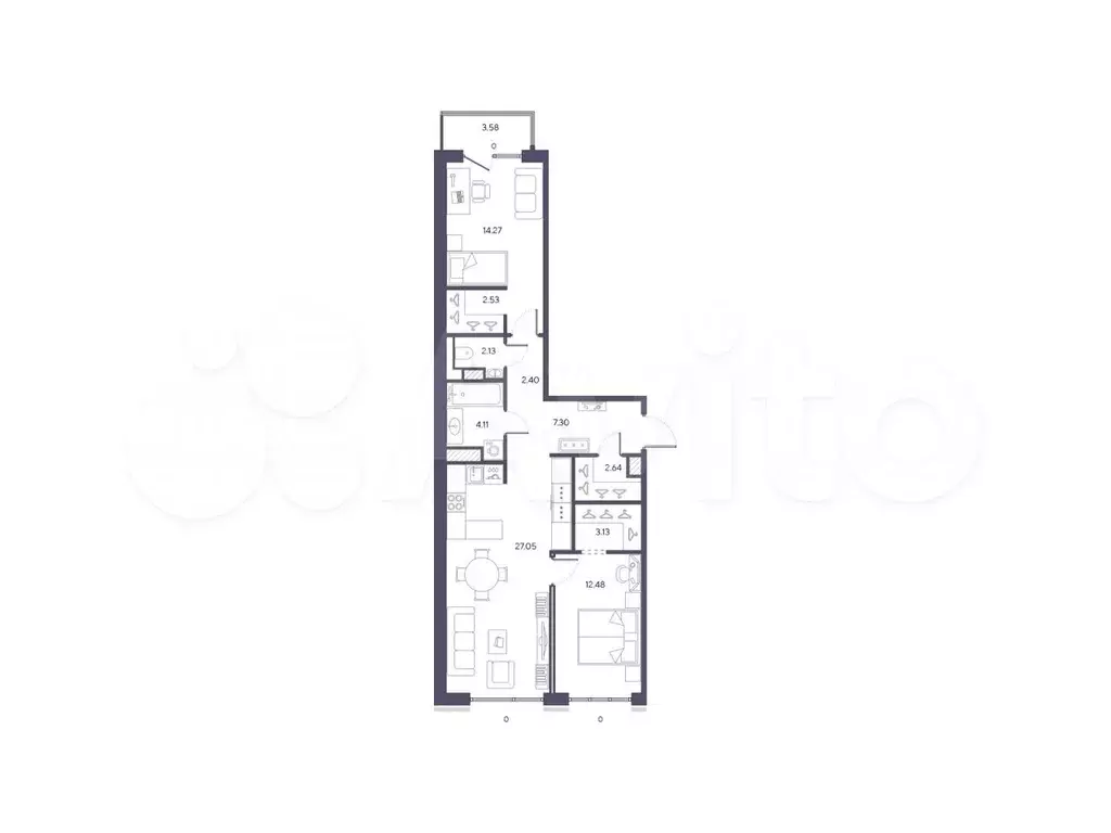 2-к. квартира, 78м, 7/9эт. - Фото 1