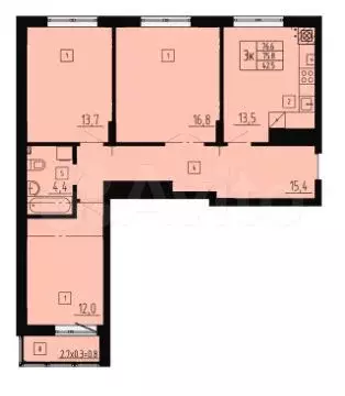 3-к. квартира, 76,6 м, 7/8 эт. - Фото 1