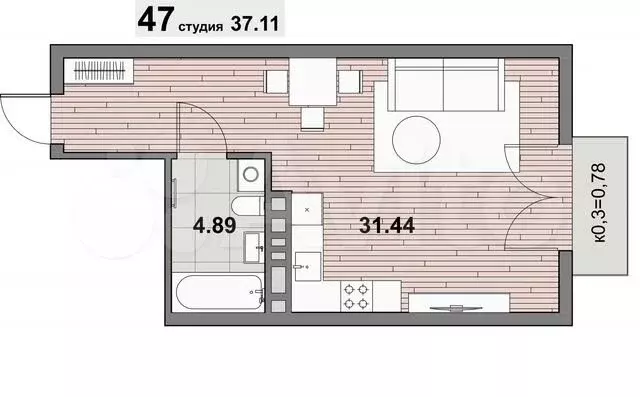 1-к. квартира, 37,1 м, 3/6 эт. - Фото 0