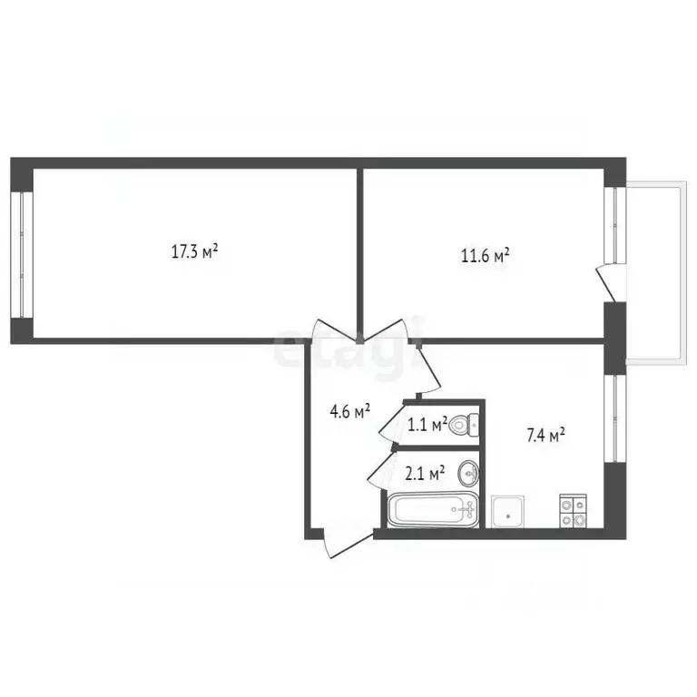 2-к кв. Хабаровский край, Амурский район, Эльбан рп, 2-й мкр 13 (44.1 ... - Фото 2