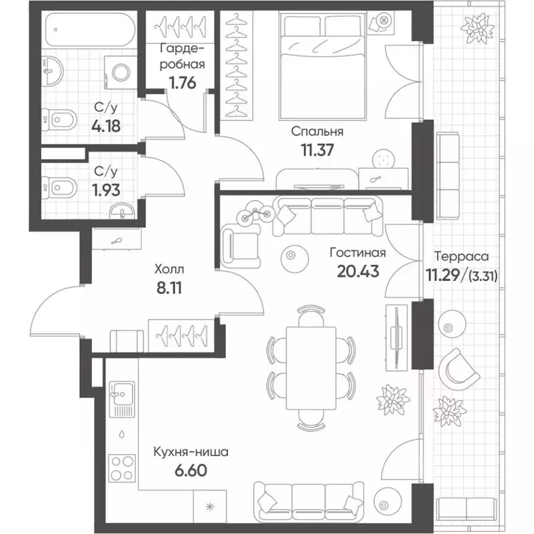 2-к кв. Татарстан, Казань Квартал Сюита жилой комплекс (57.7 м) - Фото 1