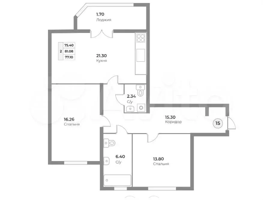 2-к. квартира, 77 м, 4/4 эт. - Фото 1