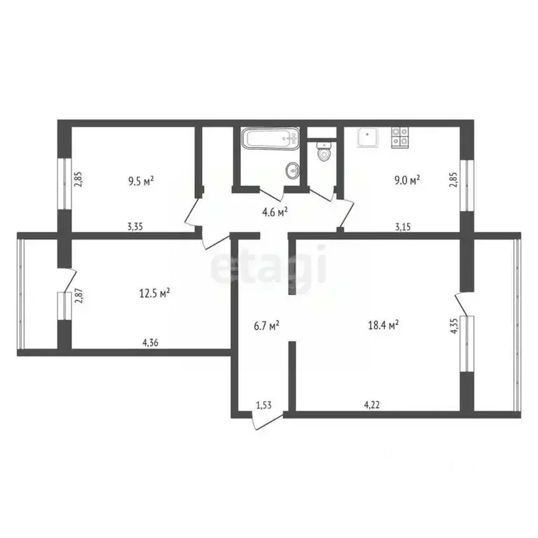 3-к кв. Новосибирская область, Новосибирск Широкая ул., 111 (65.0 м) - Фото 0