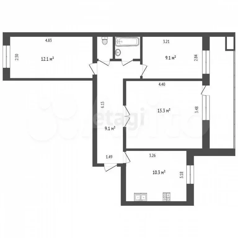 3-к. квартира, 61,1 м, 9/9 эт. - Фото 0