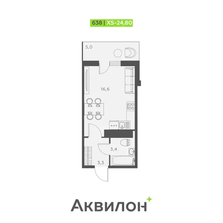 Студия Санкт-Петербург ул. Русановская, 24 (24.8 м) - Фото 0