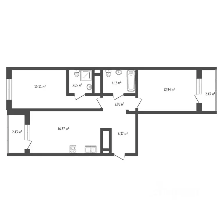 2-к кв. Тюменская область, Тюмень ул. Андрея Приказнова, 7 (59.6 м) - Фото 2